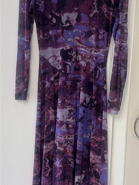 Ronny Kobo Collection Purple Marble-Print Long Sleeve Dress